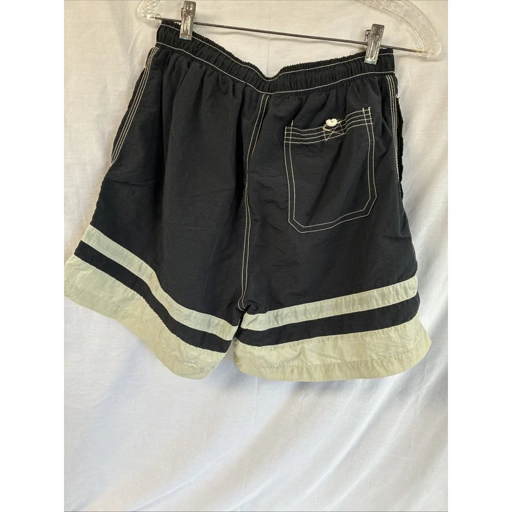 Hang Ten Swim Trunks Mens Medium Black Tan Colorblock Mesh Lined Elastic Waist